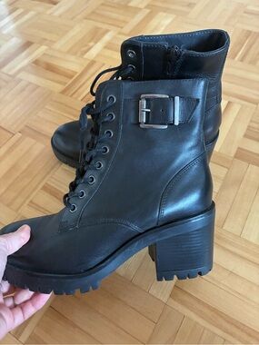 NWOT Steve Madden women’s black leather heeled combat boots size 38